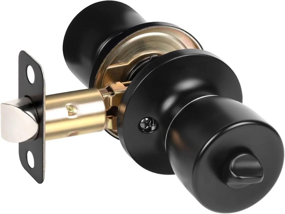 HOSOM Privacy Door Knob With Lock, Matte Black Door Knob Set Door Handles-Black